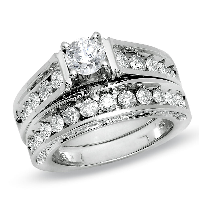 3 CT. T.W. Diamond Bridal Engagement Ring Set in 14K White Gold