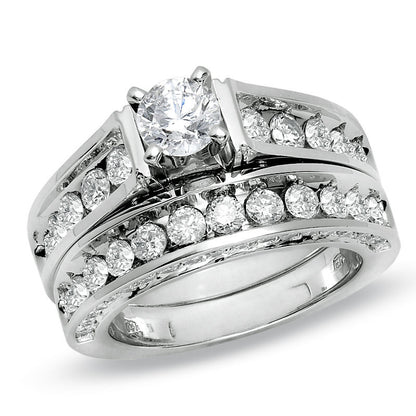 3 CT. T.W. Diamond Bridal Engagement Ring Set in 14K White Gold