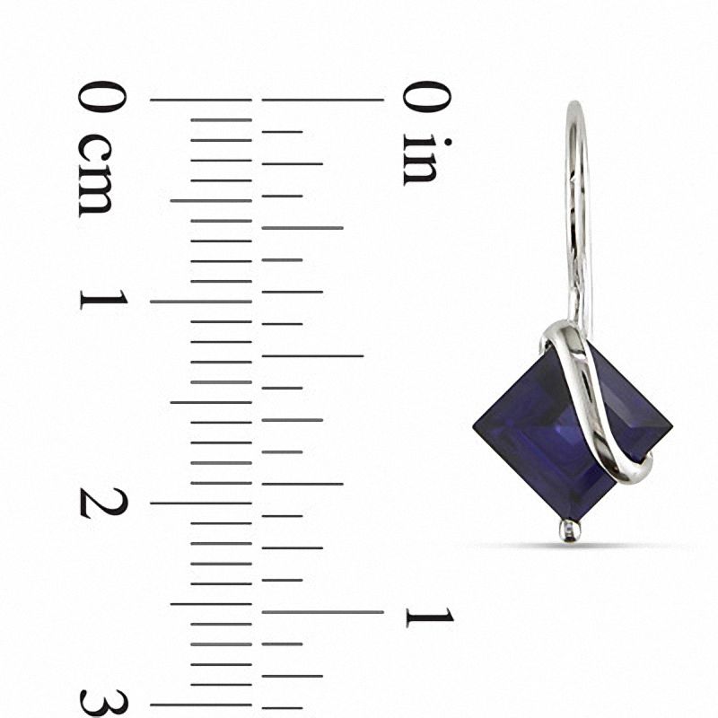7.0mm Princess-Cut Lab-Created Blue Sapphire Swirl Drop Earrings in 10K White Gold