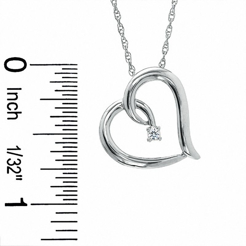 0.05 CT. Natural Diamond Solitaire Tilted Heart Pendant in Sterling Silver