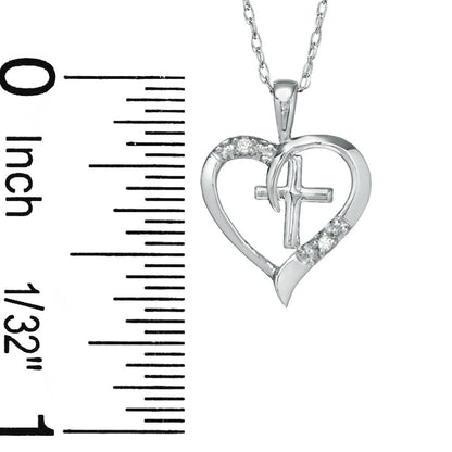 Natural Diamond Accent Heart and Cross Pendant in 10K White Gold