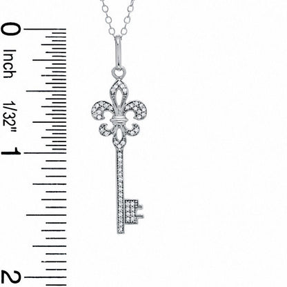 0.2 CT. T.W. Natural Diamond Fleur-de-Lis Key Pendant in Sterling Silver