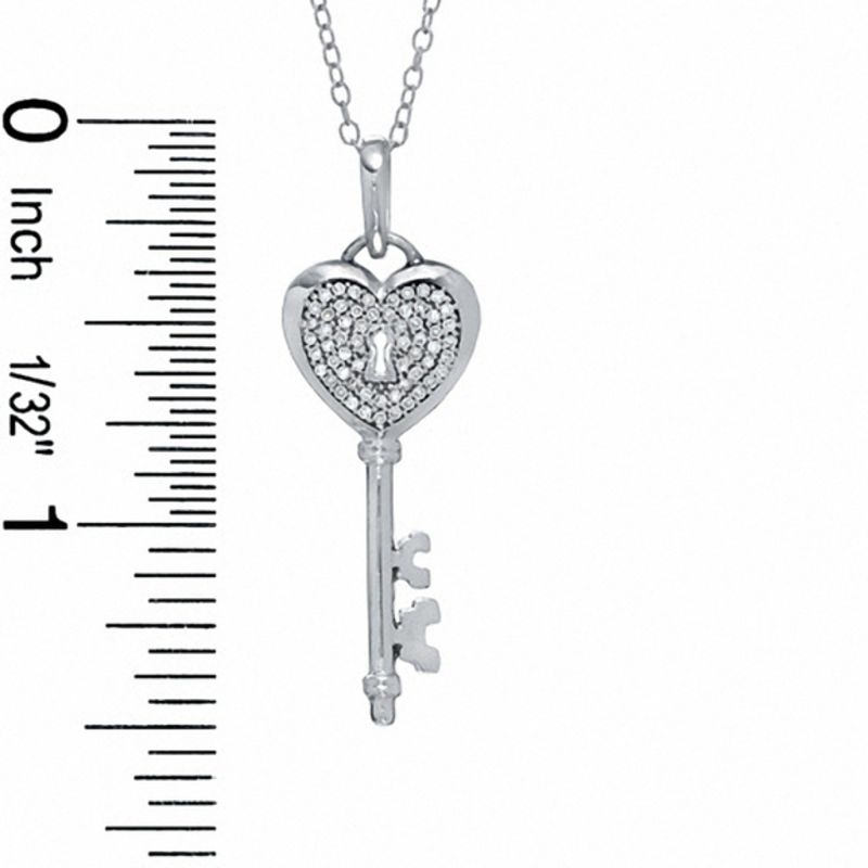 0.17 CT.T.W. Natural Diamond Heart Key Pendant in Sterling Silver