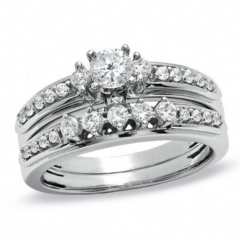 3/4 CT.  Diamond Bridal Engagement Ring Set in 14K White Gold