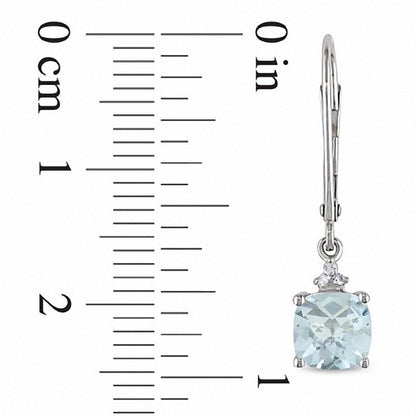 6.0mm Cushion-Cut Aquamarine Earrings in 10K White Gold with Diamond Accents