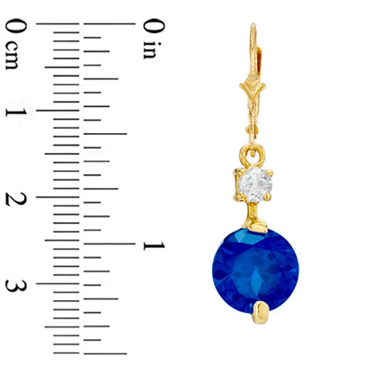 Lab-Created Blue and White Sapphire Drop Earrings in 10K Gold