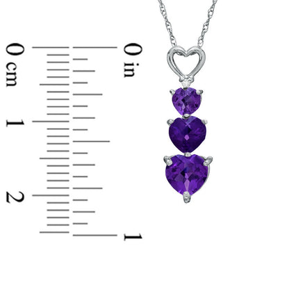 Heart-Shaped Amethyst and Natural Diamond Accent Three Heart Pendant in 10K White Gold