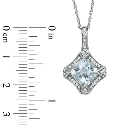 8.0mm Cushion-Cut Aquamarine and 0.2 CT. T.W. Natural Diamond Frame Pendant in Sterling Silver