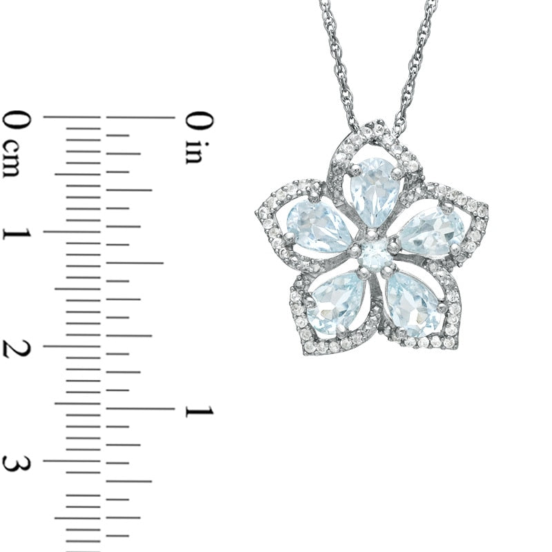 Aquamarine and White Topaz Flower Pendant in Sterling Silver