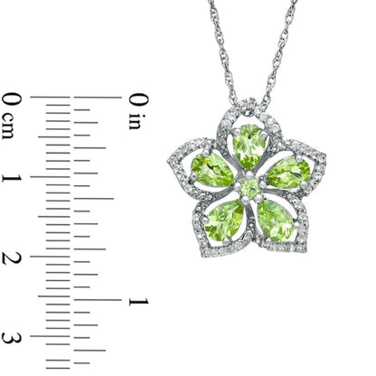 Peridot and White Topaz Flower Pendant in Sterling Silver