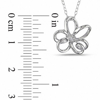 Natural Diamond Accent Open Flower Pendant in Sterling Silver