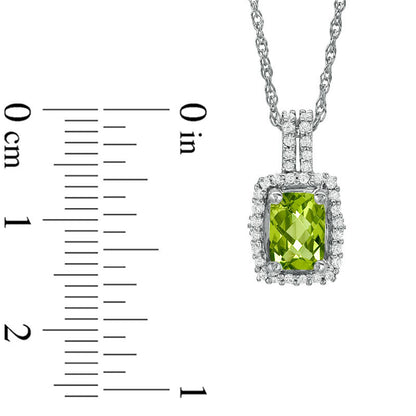 Cushion-Cut Peridot and White Topaz Framed Pendant in Sterling Silver