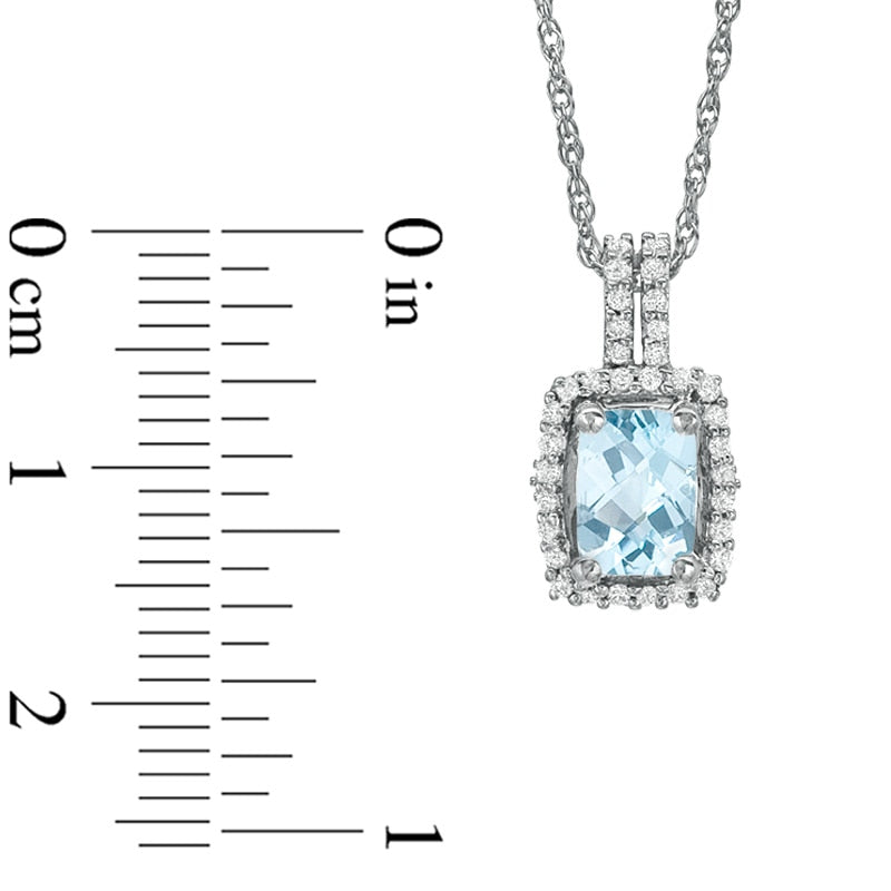 Cushion-Cut Aquamarine and White Topaz Framed Pendant in Sterling Silver