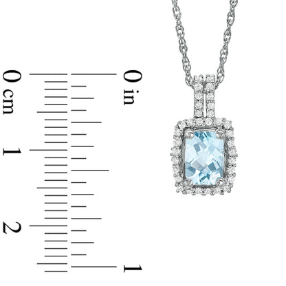 Cushion-Cut Aquamarine and White Topaz Framed Pendant in Sterling Silver
