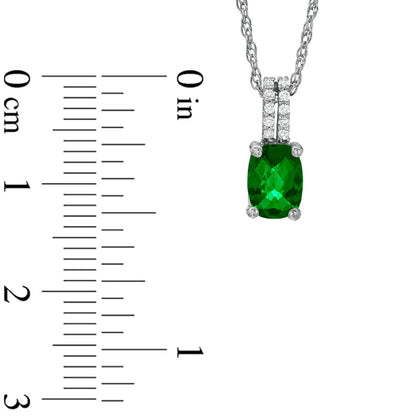 Cushion-Cut Lab-Created Emerald and White Sapphire Pendant in Sterling Silver
