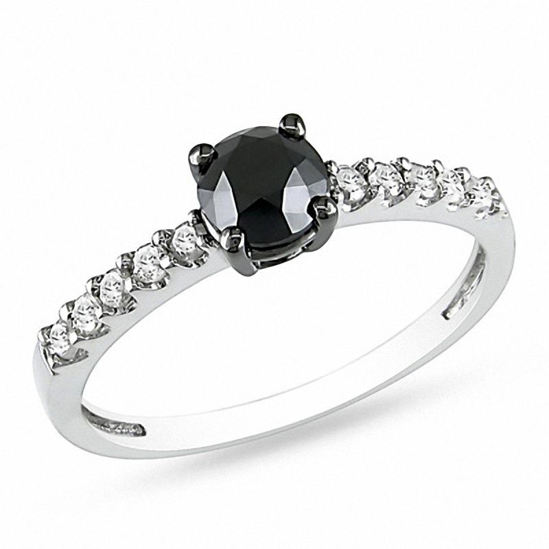 1 CT. T.W. Enhanced Black and White Diamond Engagement Ring in 14K White Gold