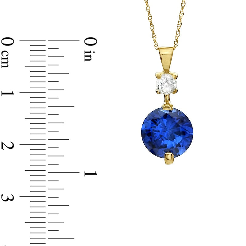 10.0mm Lab-Created Blue Sapphire and White Topaz Pendant in 10K Yellow Gold