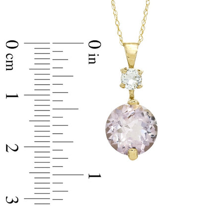 10.0mm Rose de France Amethyst and White Topaz Pendant in 10K Yellow Gold