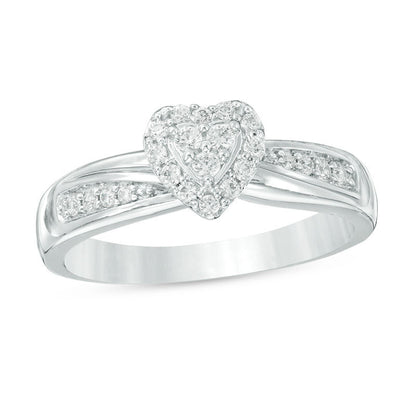 1/3 CT. Diamond Heart Frame Slant Comfort Fit Wedding Ensemble in 14K White Gold - Size 7 and 10.5