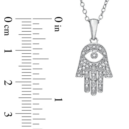 0.1 CT. T.W. Natural Diamond Hamsa with Evil Eye Pendant in Sterling Silver
