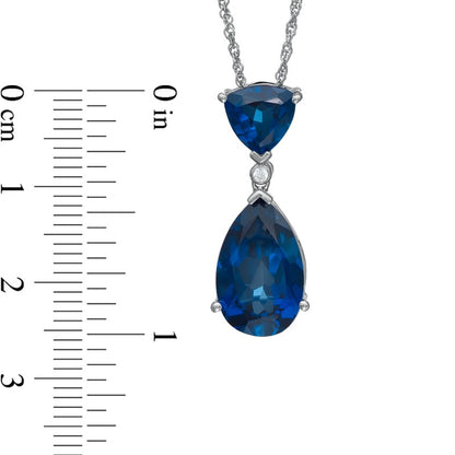 Pear-Shaped Lab-Created Blue Sapphire and White Sapphire Drop Pendant in Sterling Silver
