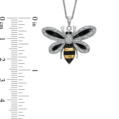 0.1 CT. T.W. Natural Diamond with Black and Yellow Enamel Bee Pendant in Sterling Silver