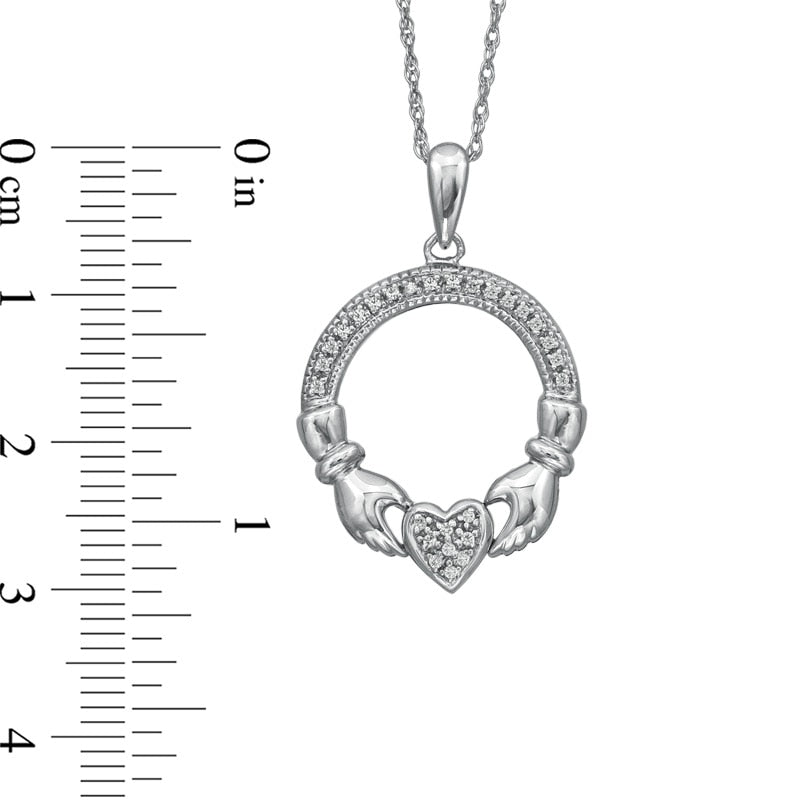 Natural Diamond Accent Claddagh Circle Pendant in Sterling Silver