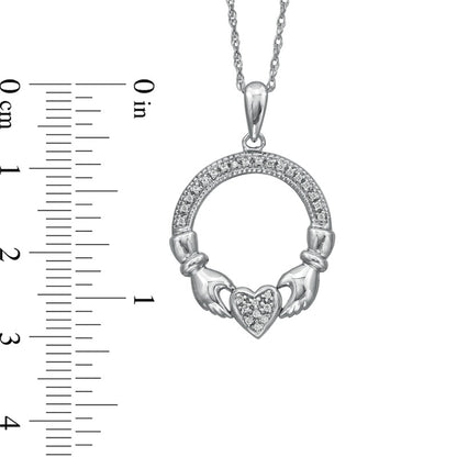 Natural Diamond Accent Claddagh Circle Pendant in Sterling Silver