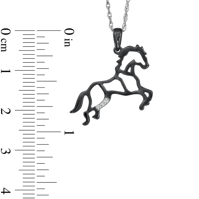 Natural Diamond Accent Stallion Horse Pendant in Black Rhodium Sterling Silver