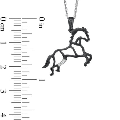 Natural Diamond Accent Stallion Horse Pendant in Black Rhodium Sterling Silver