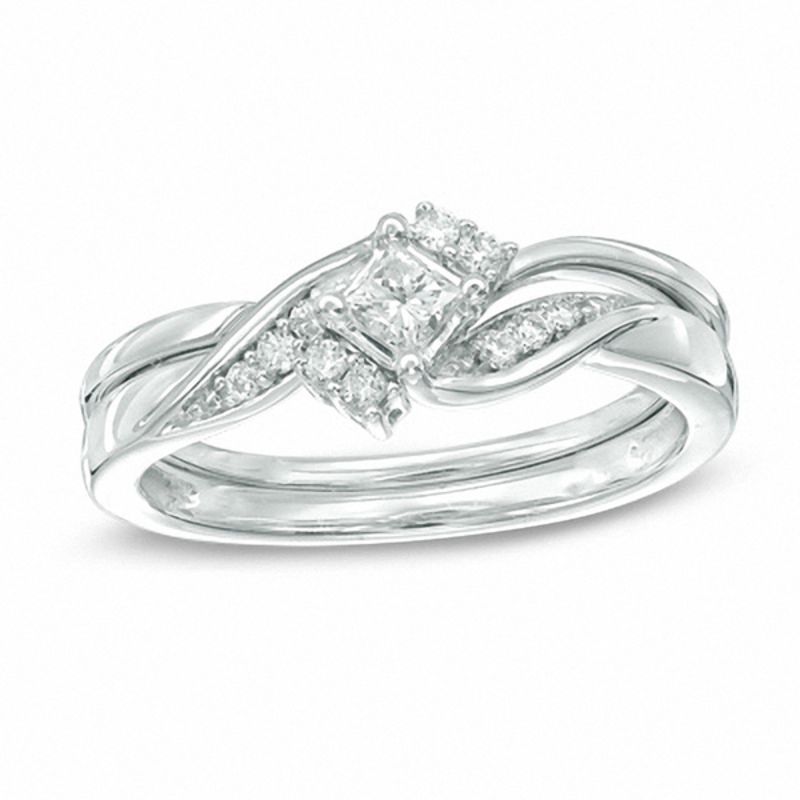 1/4 CT. T.W. Princess-Cut Diamond Bridal Engagement Ring Set in 14K White Gold