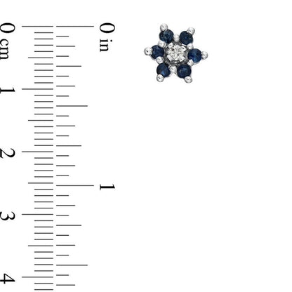 Blue Sapphire and Diamond Accent Flower Stud Earrings in 14K White Gold