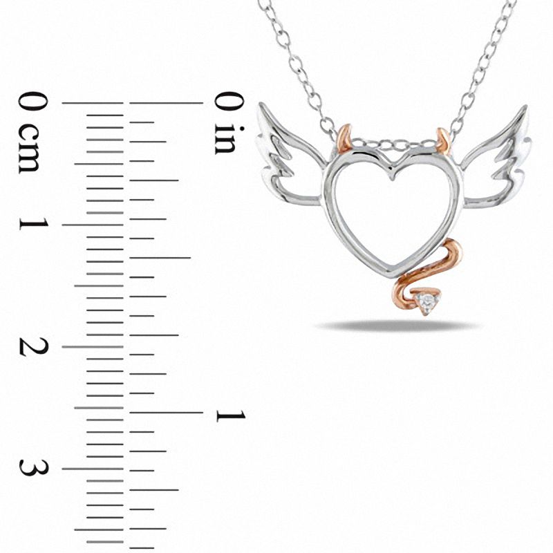 Natural Diamond Accent Devil Heart with Wings Pendant in Two-Tone Sterling Silver