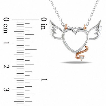 Natural Diamond Accent Devil Heart with Wings Pendant in Two-Tone Sterling Silver