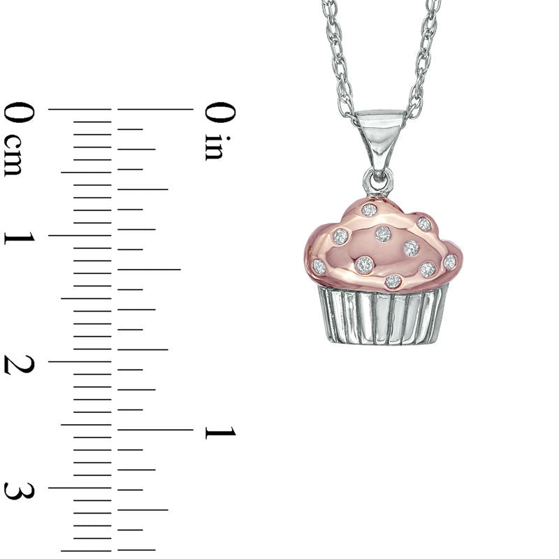 Natural Diamond Accent Cupcake Pendant in Sterling Silver with 18K Rose Gold Plate