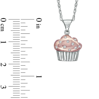 Natural Diamond Accent Cupcake Pendant in Sterling Silver with 18K Rose Gold Plate