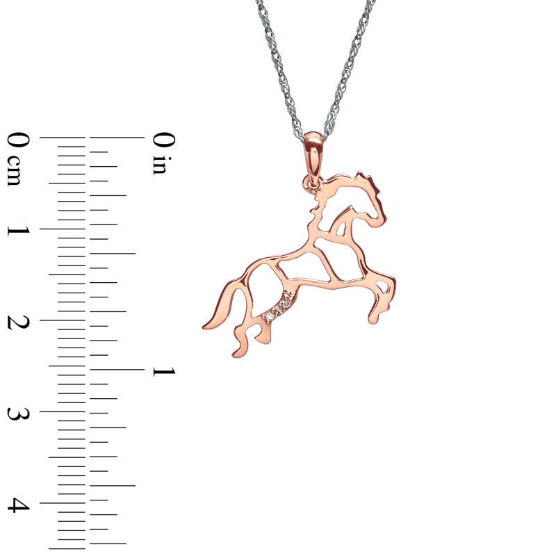 Natural Diamond Accent Stallion Horse Pendant in Rose IP Sterling Silver