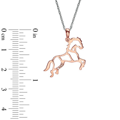 Natural Diamond Accent Stallion Horse Pendant in Rose IP Sterling Silver
