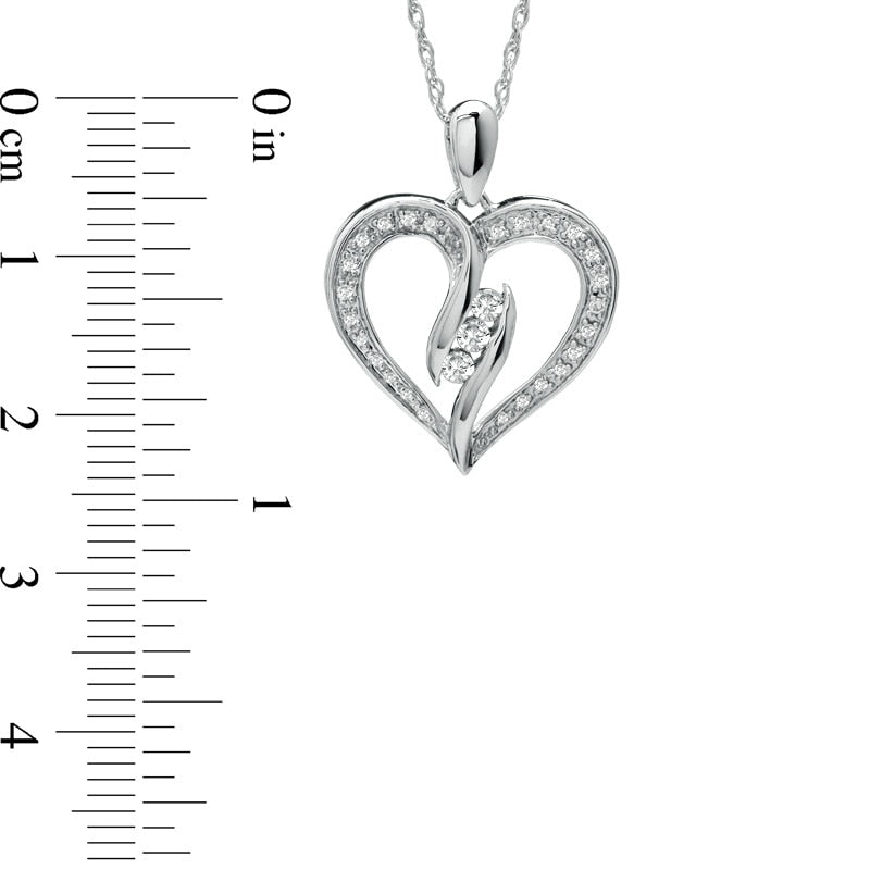 0.2 CT. T.W. Natural Diamond Three Stone Bypass Heart Pendant in Sterling Silver