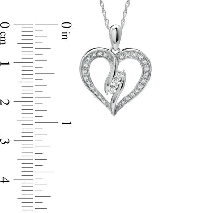 0.2 CT. T.W. Natural Diamond Three Stone Bypass Heart Pendant in Sterling Silver