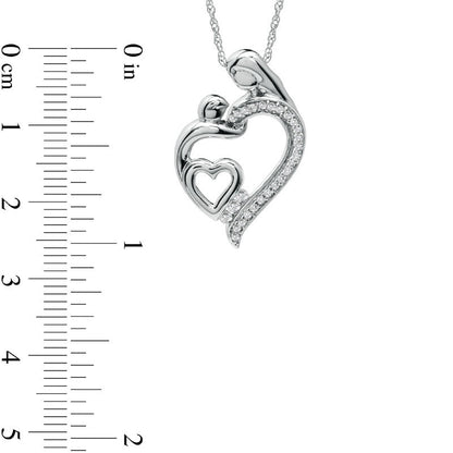 0.13 CT. T.W. Natural Diamond Motherly Love Double Heart Pendant in Sterling Silver