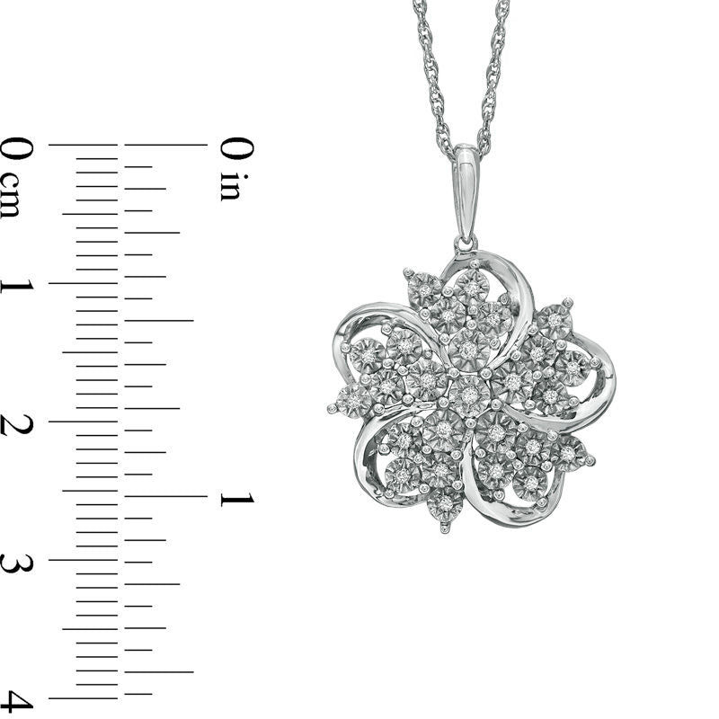 0.14 CT. T.W. Natural Diamond Star Flower Pendant in Sterling Silver