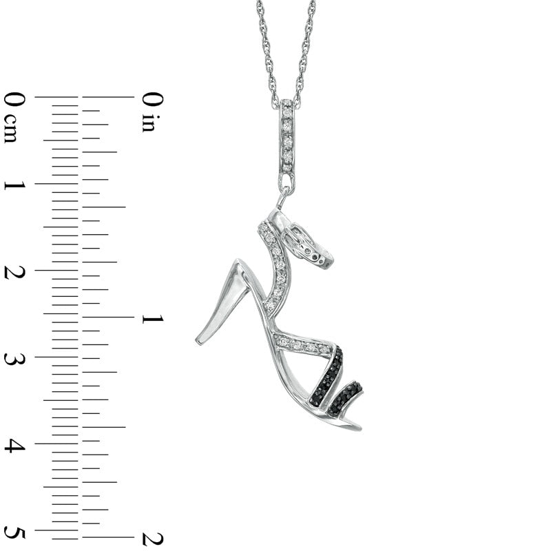 0.14 CT. T.W. Enhanced Black and White Natural Diamond Stiletto Sandal Pendant in Sterling Silver