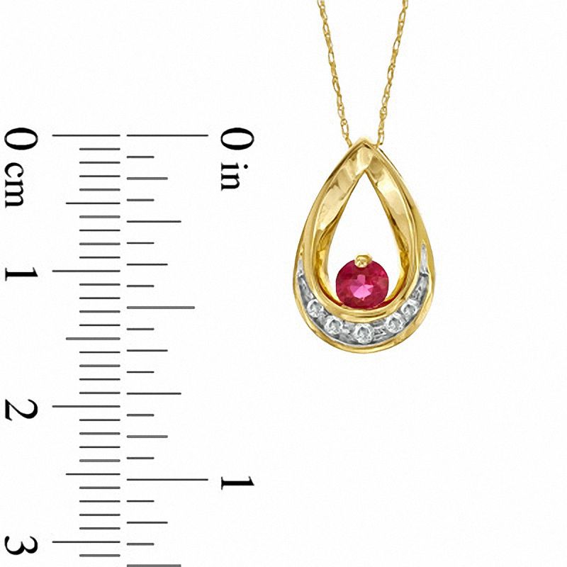 Lab-Created Ruby and Diamond Accent Teardrop-Shaped Pendant in 10K Yellow Gold