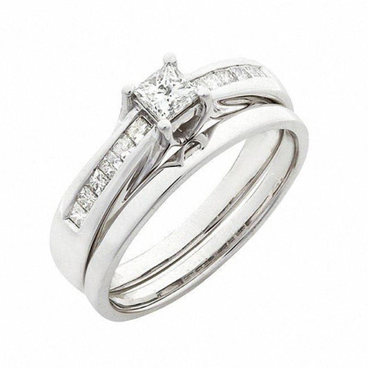 1/2 CT. Princess-Cut Diamond Bridal Engagement Ring Set 14K White Gold