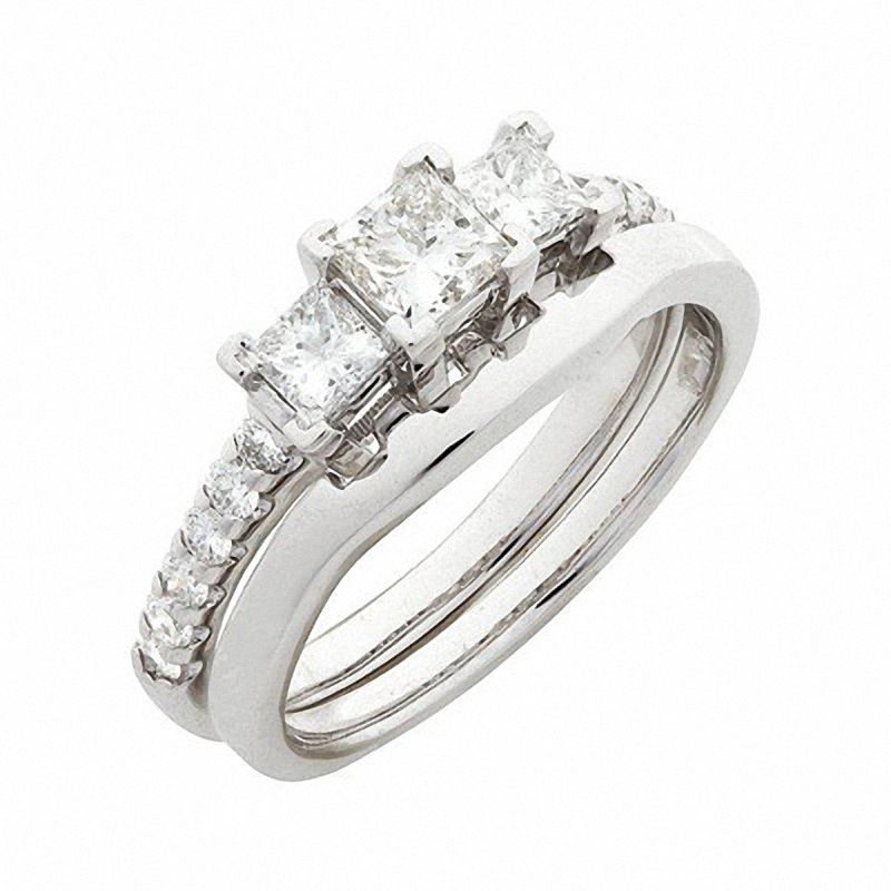 1 CT. Princess-Cut Diamond Bridal Engagement Ring Set in 14K White Gold