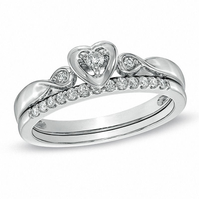 1/5 CT. T.W. Diamond Heart-Shaped Bridal Set in 14K White Gold