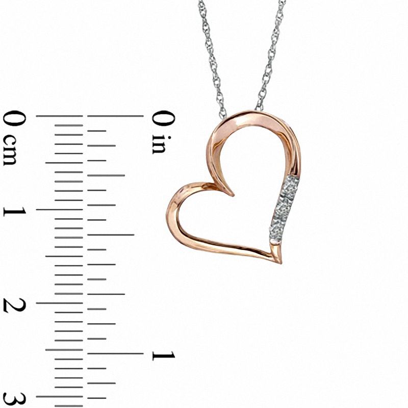 Natural Diamond Accent Three Stone Tilted Heart Pendant in 10K Rose Gold