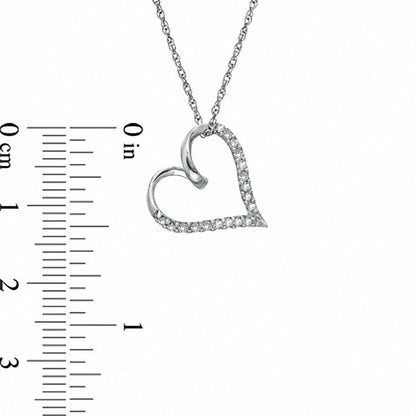 0.1 CT. T.W. Natural Diamond Twirl Tilted Heart Pendant in Sterling Silver