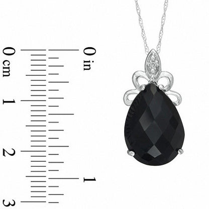 Pear-Shaped Onyx and Natural Diamond Accent Pendant in 10K White Gold